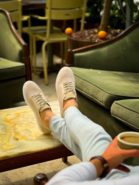 KB-101 Kuback Bej Triko Bağcıklı Günlük Erkek Ayakkabı - Resim 3