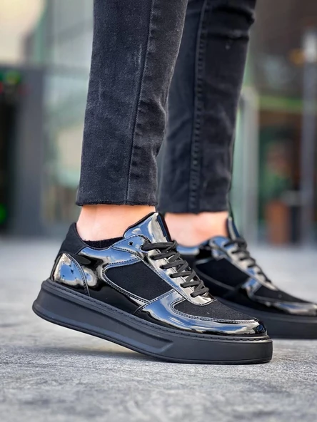 KB-X8 Kuback Siyah Rugan Yüksek Siyah Taban Günlük Spor Ayakkabı - Resim 9