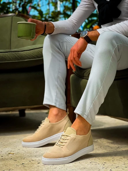 KB-101 Kuback Bej Triko Bağcıklı Günlük Erkek Ayakkabı - Resim 7