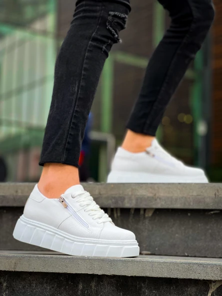 KB-X155 Kuback Beyaz Cilt Detaylı Beyaz Yüksek Taban Günlük Spor Ayakkabı - Resim 2