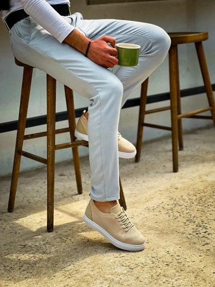 KB-101 Kuback Bej Triko Bağcıklı Günlük Erkek Ayakkabı - Resim 4