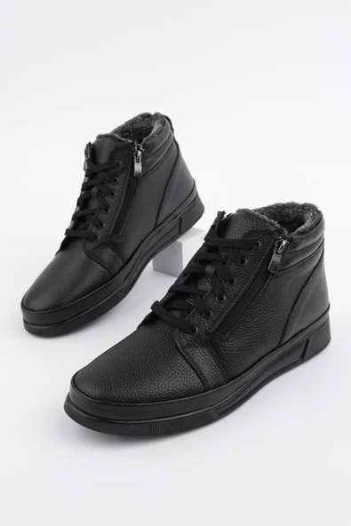 Muggo TİTAN Hakiki Deri İçi Kürklü Fermuarlı ve Bağcıklı Erkek Kışlık Bot