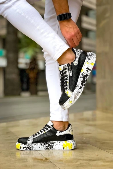 KB-02 Kuback Bağcıklı Crocodile Siyah Sarı Günlük Erkek Ayakkabı - Resim 4