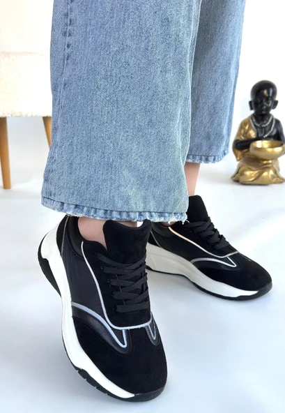 Lemda Siyah Süet Bağcıklı Spor Ayakkabı - Resim 3