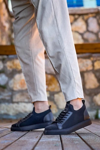 KB-112 Kuback Siyah Siyah TabanTriko Bağcıklı Günlük Erkek Ayakkabı - Resim 3