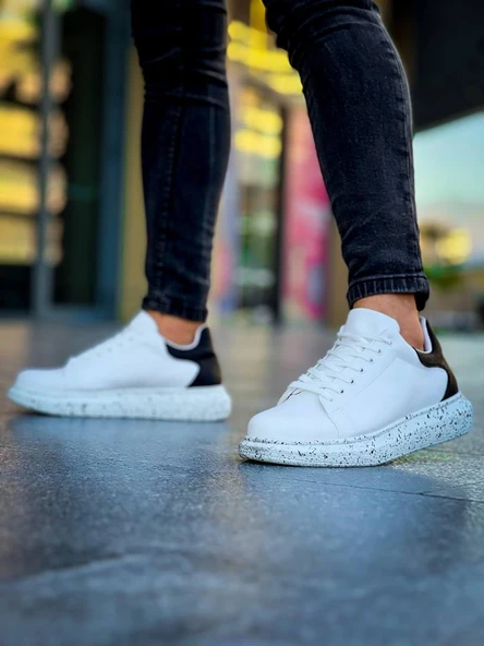 KB-X500 Kuback Beyaz Siyah Yüksek Taban Bağcıklı Günlük Erkek Ayakkabı - Resim 5