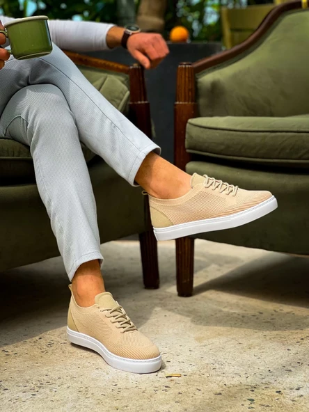 KB-101 Kuback Bej Triko Bağcıklı Günlük Erkek Ayakkabı - Resim 11