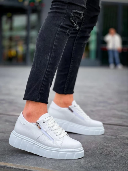 KB-X155 Kuback Beyaz Cilt Detaylı Beyaz Yüksek Taban Günlük Spor Ayakkabı - Resim 3