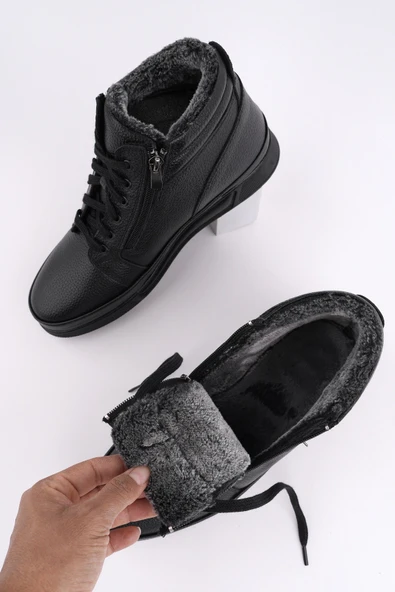 Muggo TİTAN Hakiki Deri İçi Kürklü Fermuarlı ve Bağcıklı Erkek Kışlık Bot - 2