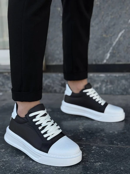 KB-X46 Kuback Siyah Beyaz Yüksek Beyaz Taban Günlük Spor Ayakkabı - Resim 2