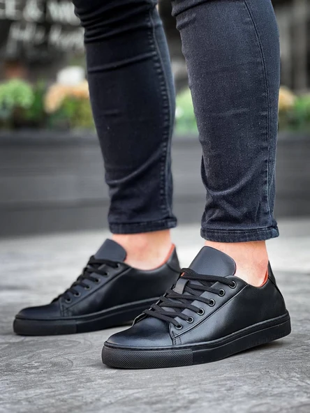 KB-122 Kuback Siyah Cilt Siyah Yüksek Taban Bağcıklı Günlük Erkek Ayakkabı - Resim 2