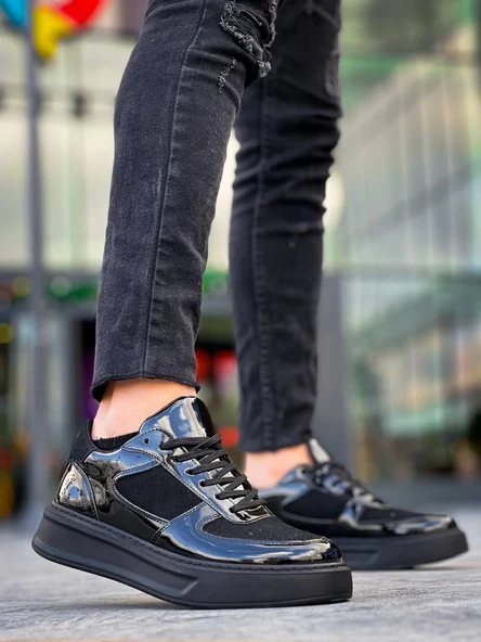 KB-X8 Kuback Siyah Rugan Yüksek Siyah Taban Günlük Spor Ayakkabı - Resim 3