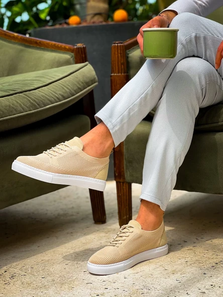 KB-101 Kuback Bej Triko Bağcıklı Günlük Erkek Ayakkabı - Resim 6