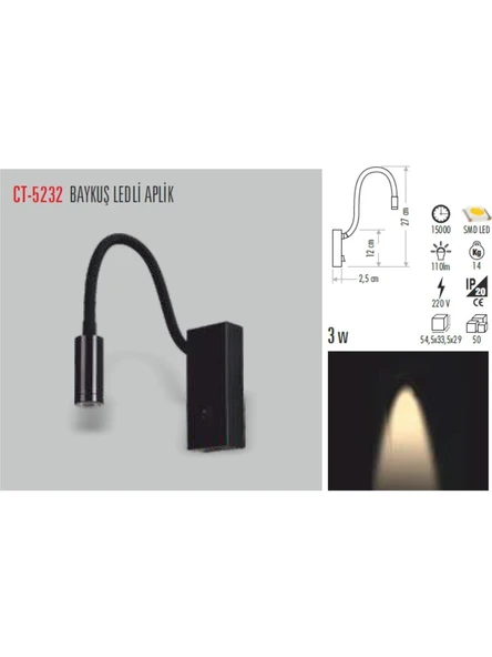 Cata CT 5232 Baykuş LED Aplik Siyah Kasa 6 Adet