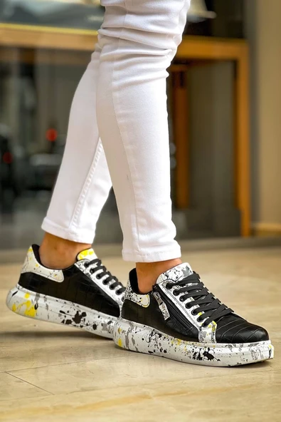 KB-02 Kuback Bağcıklı Crocodile Siyah Sarı Günlük Erkek Ayakkabı - Resim 3