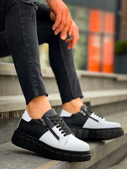 KB-X155 Kuback Beyaz Cilt Siyah Cilt Detaylı Siyah Yüksek Taban Günlük Spor Ayakkabı ürün görseli