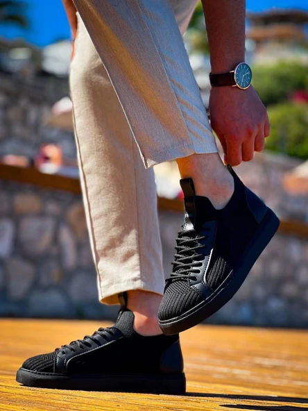 KB-112 Kuback Siyah Siyah TabanTriko Bağcıklı Günlük Erkek Ayakkabı - Resim 5