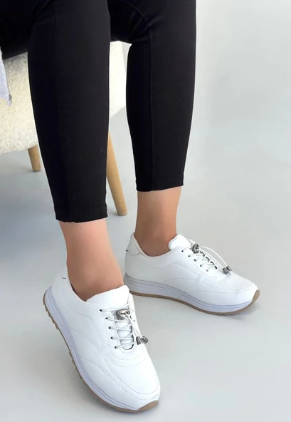 Finna Beyaz Cilt Bağcıklı Spor Ayakkabı - Resim 3