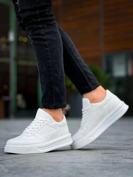 KB-X8 Kuback Beyaz Cilt Beyaz Yüksek Taban Günlük Spor Ayakkabı - Resim 3