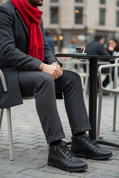 Muggo TİTAN Hakiki Deri İçi Kürklü Fermuarlı ve Bağcıklı Erkek Kışlık Bot - 6