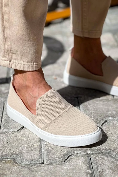 KB-114 Kuback Bej Triko Yüksek Taban Bağcıksız Günlük Erkek Ayakkabı - Resim 2