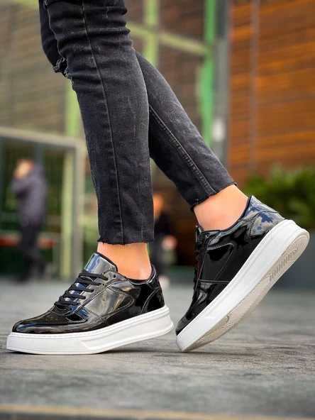 KB-X8 Kuback Siyah Rugan Detaylı Beyaz Yüksek Taban Günlük Spor Ayakkabı - Resim 3