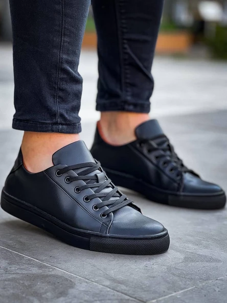 KB-122 Kuback Siyah Cilt Siyah Yüksek Taban Bağcıklı Günlük Erkek Ayakkabı - Resim 3