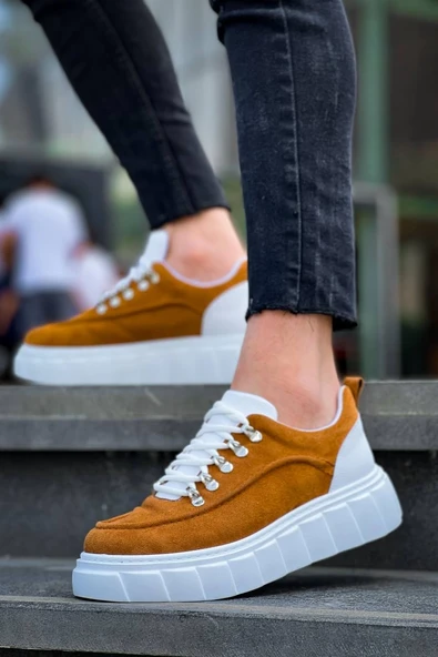 KB-X10 Kuback Taba Süet Beyaz Yüksek Taban Günlük Spor Ayakkabı - Resim 2