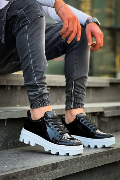 KB-056 Kuback Siyah Rugan Beyaz Yüksek Taban Günlük Spor Ayakkabı - Resim 4
