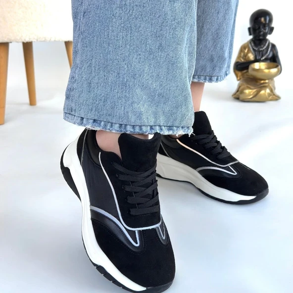 Lemda Siyah Süet Bağcıklı Spor Ayakkabı - Resim 4