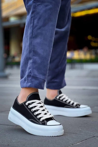 KB-CX-3 Kuback Kısa Siyah Keten Beyaz Yüksek Taban Spor Ayakkabı ürün görseli