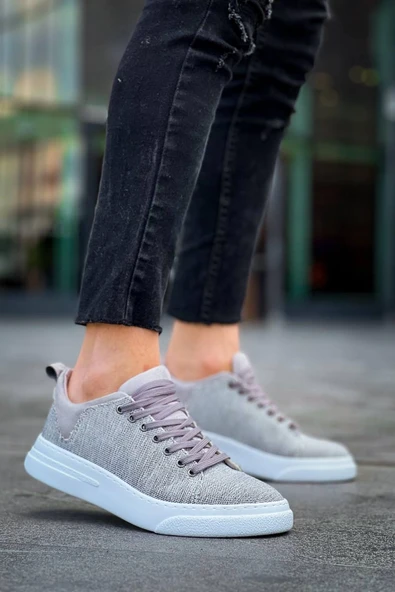 KB-X204 Kuback Gri Keten Beyaz Yüksek Taban Günlük Erkek Spor Ayakkabı - Resim 4