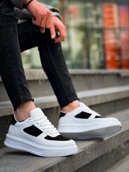 KB-X8 Kuback Beyaz Siyah Cilt Yüksek Taban Günlük Spor Ayakkabı - Resim 5