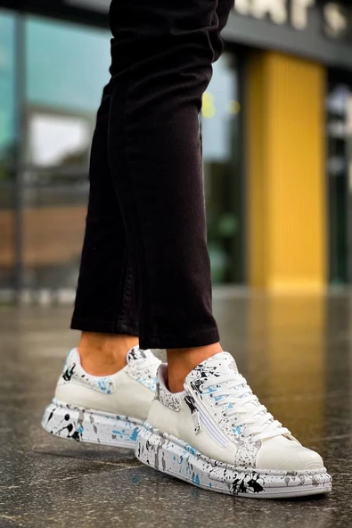 KB-02 Kuback Bağcıklı Crocodile Beyaz Mavi Günlük Erkek Ayakkabı - Resim 4