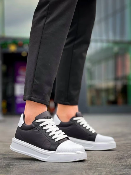 KB-X46 Kuback Siyah Beyaz Yüksek Beyaz Taban Günlük Spor Ayakkabı - Resim 5