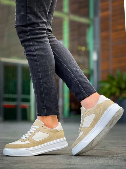 KB-X8 Kuback Bej Keten Süet Yüksek Taban Günlük Spor Ayakkabı - Resim 7