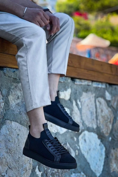 KB-112 Kuback Siyah Siyah TabanTriko Bağcıklı Günlük Erkek Ayakkabı - Resim 6