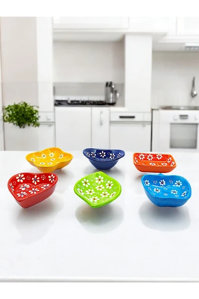 sharp&art PAPATYA BAHÇESİ KABARTMALI EL İŞLEMESİ 6 FARKLI RENK VE ŞEKİL KAHVALTILIK,SOSLUK VE REÇEL KASELERİ - 6