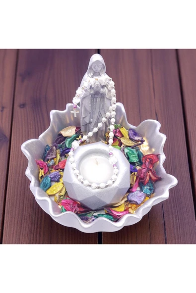 sharp&art Meryem Ana Heykelciği ve Mumluk, Kurutulmuş Yapraklar ve Led Işık ile, 4 farklı renk ürün görseli