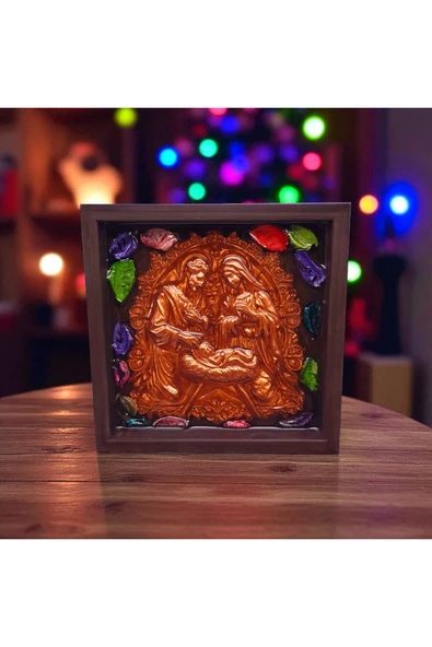 sharp&art Meryem Ana ve Kutsal Aile, Ahşap Çerçeveli, Epoksi içi Kuru Yaprak Dökümü, 4 Renk Seçeneği(17,5cm) - 4