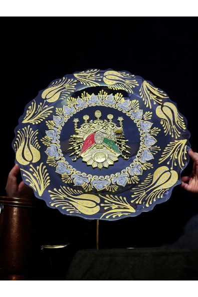 sharp&art Osmanlı Tuğrası Temalı 30 cm, Detaylı El İşlemesi ve Yaldızlı Çini Tabak, Özel Hediye Seçeneği - 1