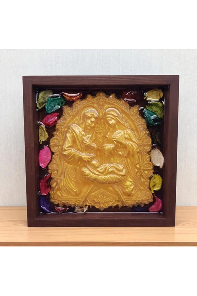sharp&art Meryem Ana ve Kutsal Aile, Ahşap Çerçeveli, Epoksi içi Kuru Yaprak Dökümü, 4 Renk Seçeneği(17,5cm) - 6