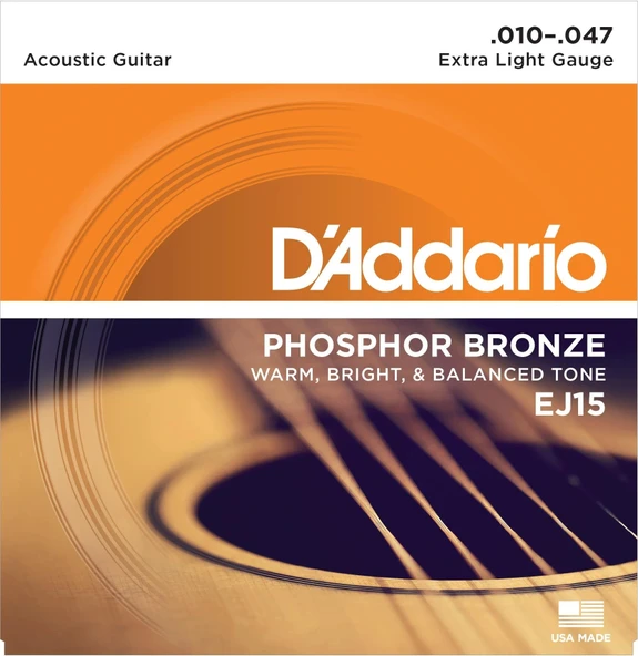 DADDARIO EJ15 AKUSTİK GİTAR TEL SETİ, 10-47, PHOSPHOR BRONZE, EXTRA LIGHT - 1