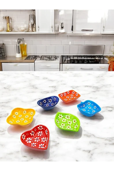 sharp&art PAPATYA BAHÇESİ KABARTMALI EL İŞLEMESİ 6 FARKLI RENK VE ŞEKİL KAHVALTILIK,SOSLUK VE REÇEL KASELERİ