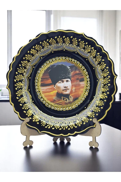 sharp&art Atatürk ve Türk Bayrağı Temalı 30 cm, El İşlemesi Çini Tabaklar, 30 cm, Özel Hediye Seçeneği ürün görseli