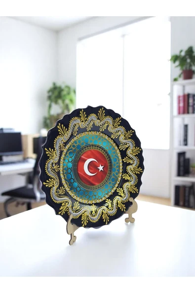 sharp&art Atatürk ve Türk Bayrağı Temalı 30 cm, El İşlemesi Çini Tabaklar, 30 cm, Özel Hediye Seçeneği - Resim 6