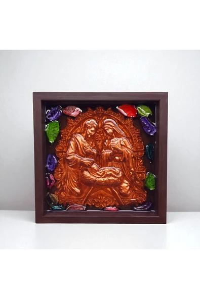 sharp&art Meryem Ana ve Kutsal Aile, Ahşap Çerçeveli, Epoksi içi Kuru Yaprak Dökümü, 4 Renk Seçeneği(17,5cm) - 3