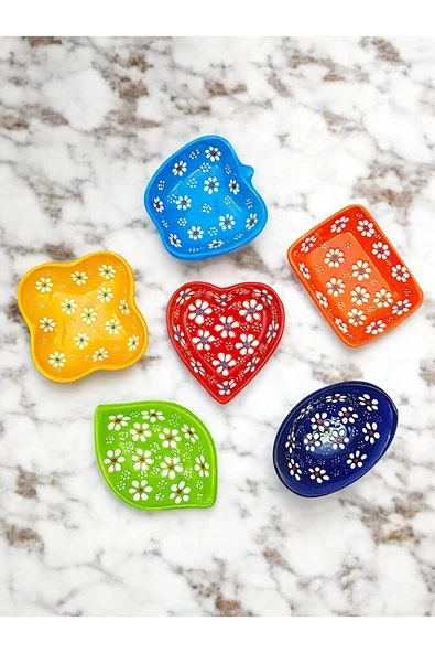 sharp&art PAPATYA BAHÇESİ KABARTMALI EL İŞLEMESİ 6 FARKLI RENK VE ŞEKİL KAHVALTILIK,SOSLUK VE REÇEL KASELERİ - 2