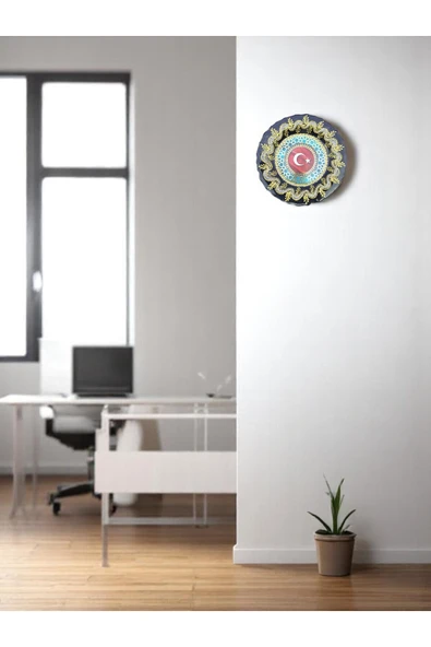 sharp&art Atatürk ve Türk Bayrağı Temalı 30 cm, El İşlemesi Çini Tabaklar, 30 cm, Özel Hediye Seçeneği - Resim 5