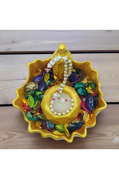 sharp&art Meryem Ana Heykelciği ve Mumluk, Kurutulmuş Yapraklar ve Led Işık ile, 4 farklı renk - Resim 2